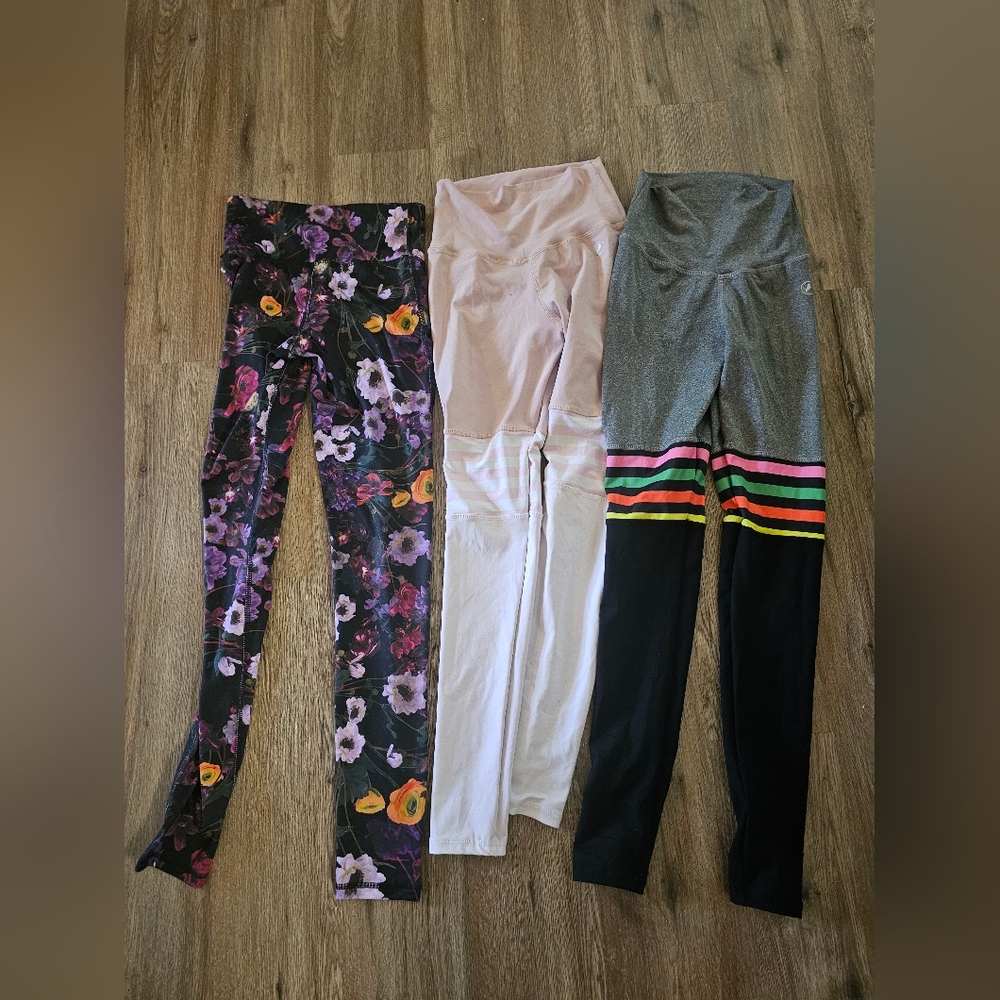 Women's High-Waist Leggings - Floral, Blush, and Gray Colorways